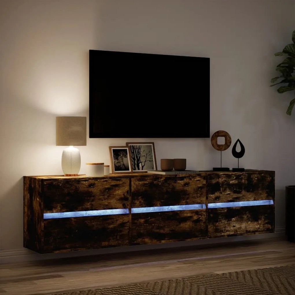 füstös tölgy falra szerelhető TV-szekrény LED-del 180x31x45cm