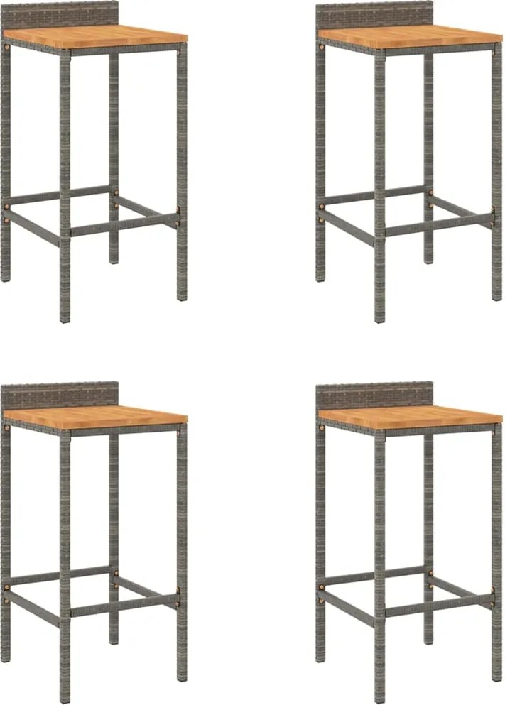 vidaXL 4 db szürke polyrattan és tömör akácfa bárszék