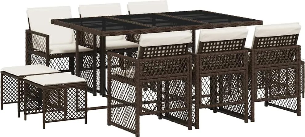 vidaXL 11 részes barna polyrattan kerti ülőgarnitúra párnákkal