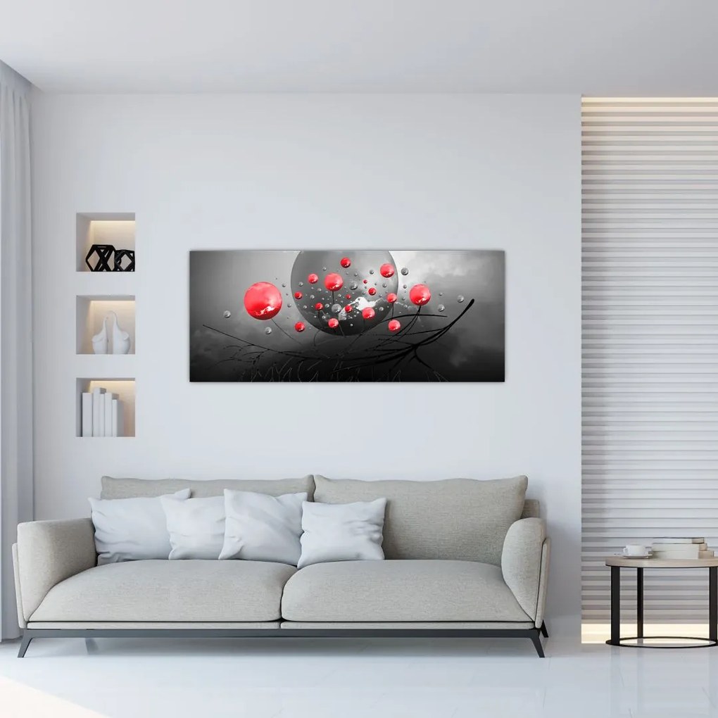 Piros absztrakt gömbök képe (120x50 cm)