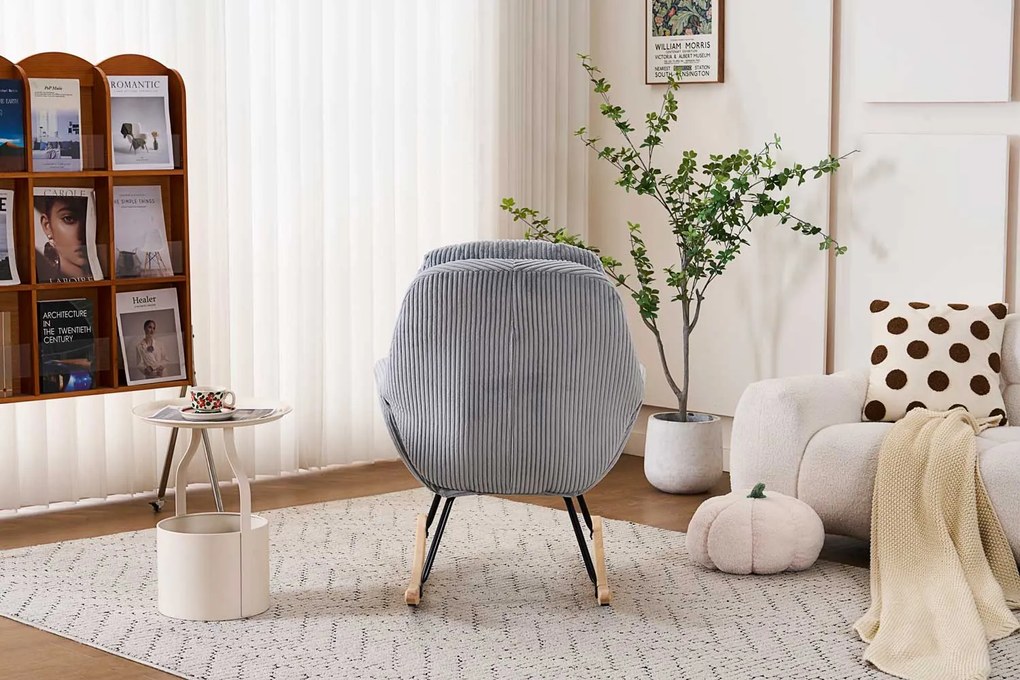 Hintaszék, relaxációs szék kordbársony kárpitozással, szürke