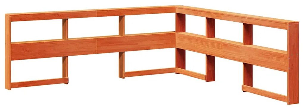 Könyvespolc fejtámla L-alakú viaszbarna 200 cm tömör fa fenyőfa