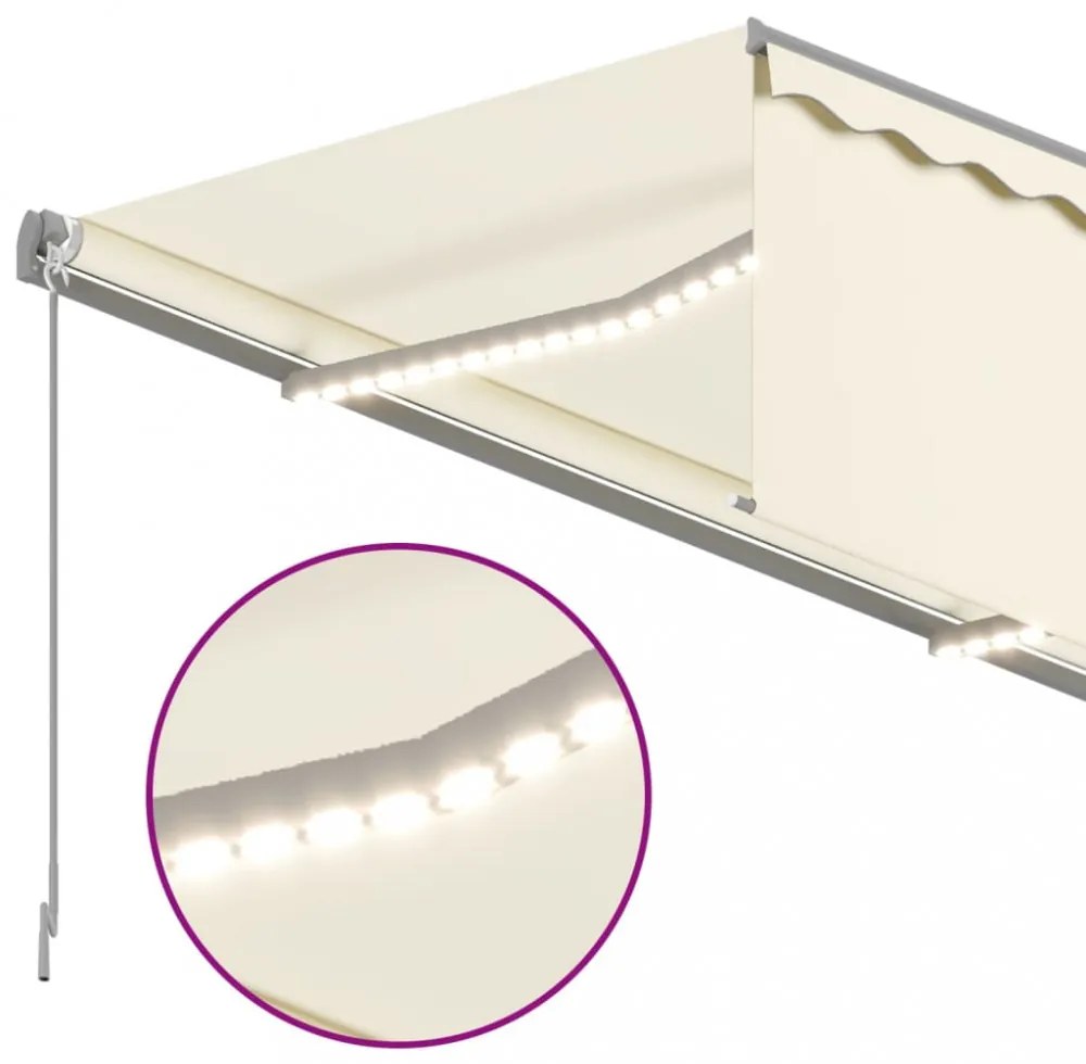 krémszínű LED-es kézzel kihúzható napellenző redőnnyel 3x2,5 m