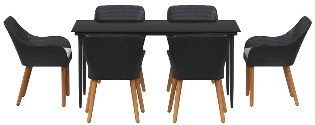 vidaXL Kert étkező szett párnával 7 pcs Fekete polirattan