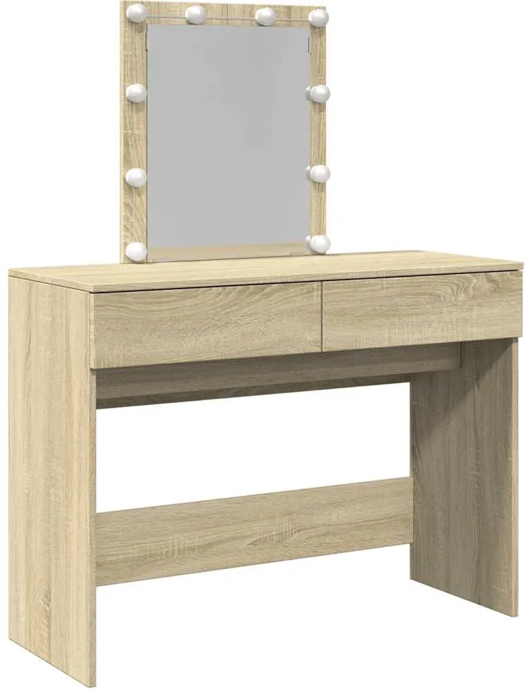 vidaXL sonoma tölgy színű fésülködőasztal LED-del 100 x 40 x 130 cm