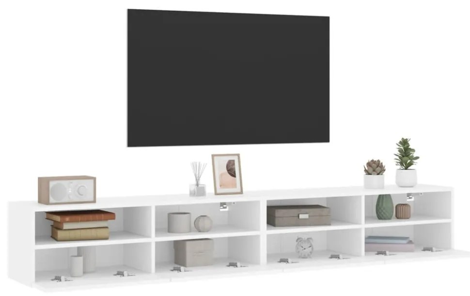 2 db fehér szerelt fa fali TV-szekrény 100 x 30 x 30 cm
