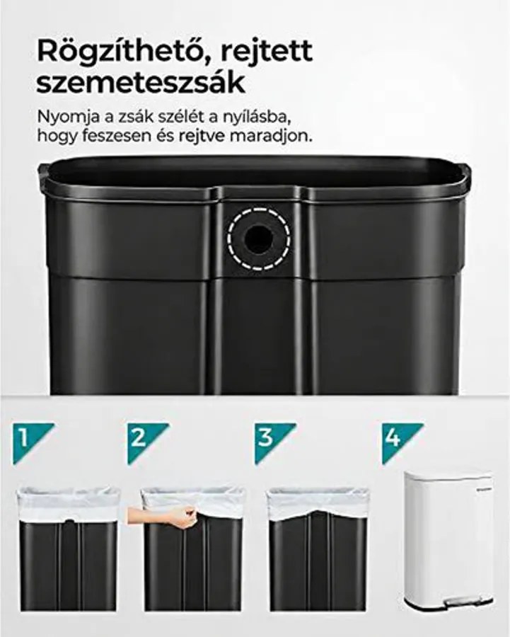 Konyhai pedálos kuka, 50l szemetes kuka puha záródással, fehér