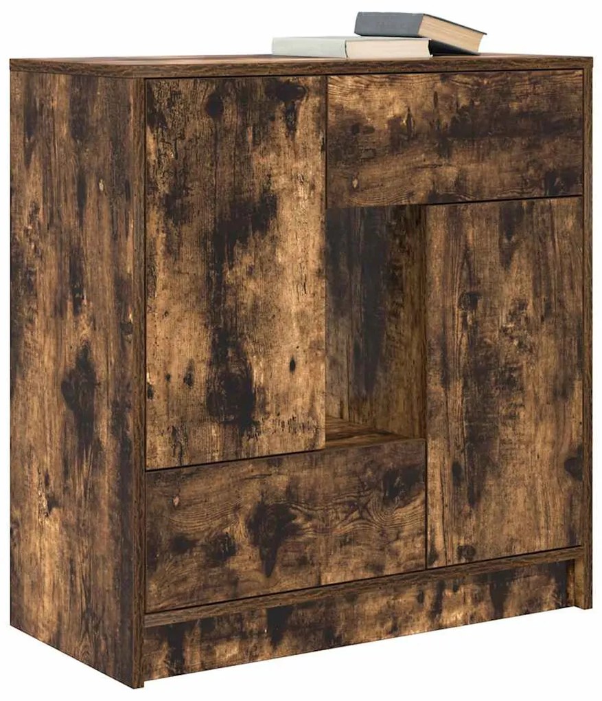 füstölt tölgy komód fiókokkal és ajtókkal 70,5x34x74,5 cm
