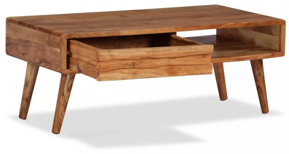 tömör fa dohányzóasztal faragott fiókkal 100 x 50 x 40 cm