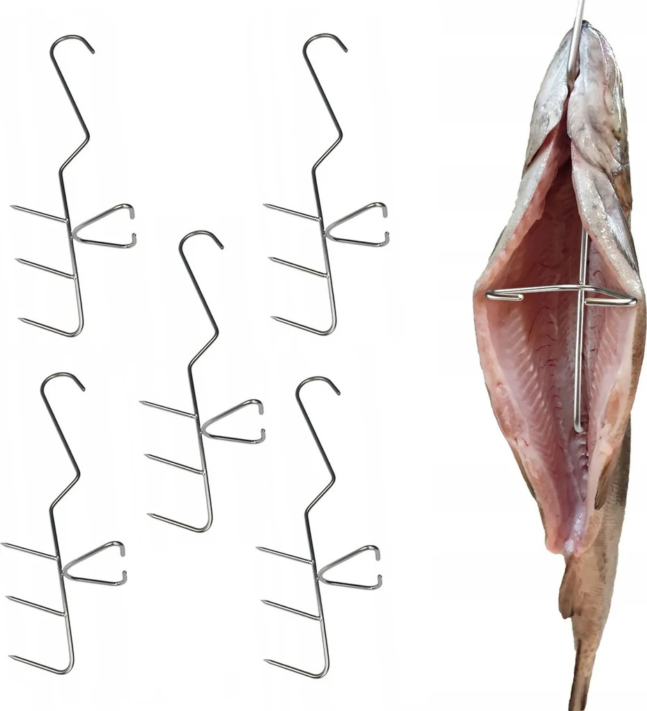 Horog Halfüstölő Kampó Hármas 20,5 cm Inox 5 db