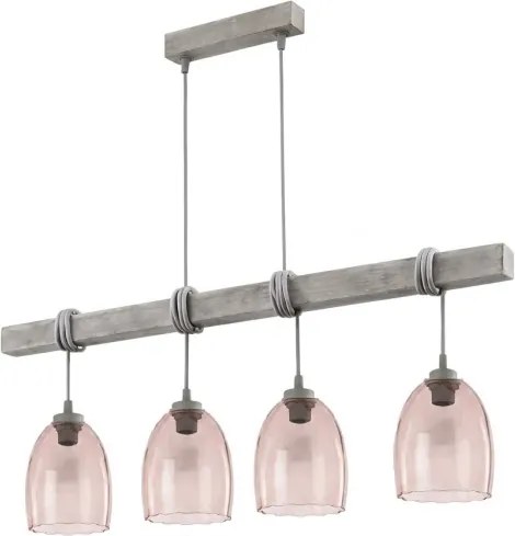 Brilagi - Zsinóros csillár WOOD GLASS 4xE27/60W/230V fenyő/szürke/füstös bézs