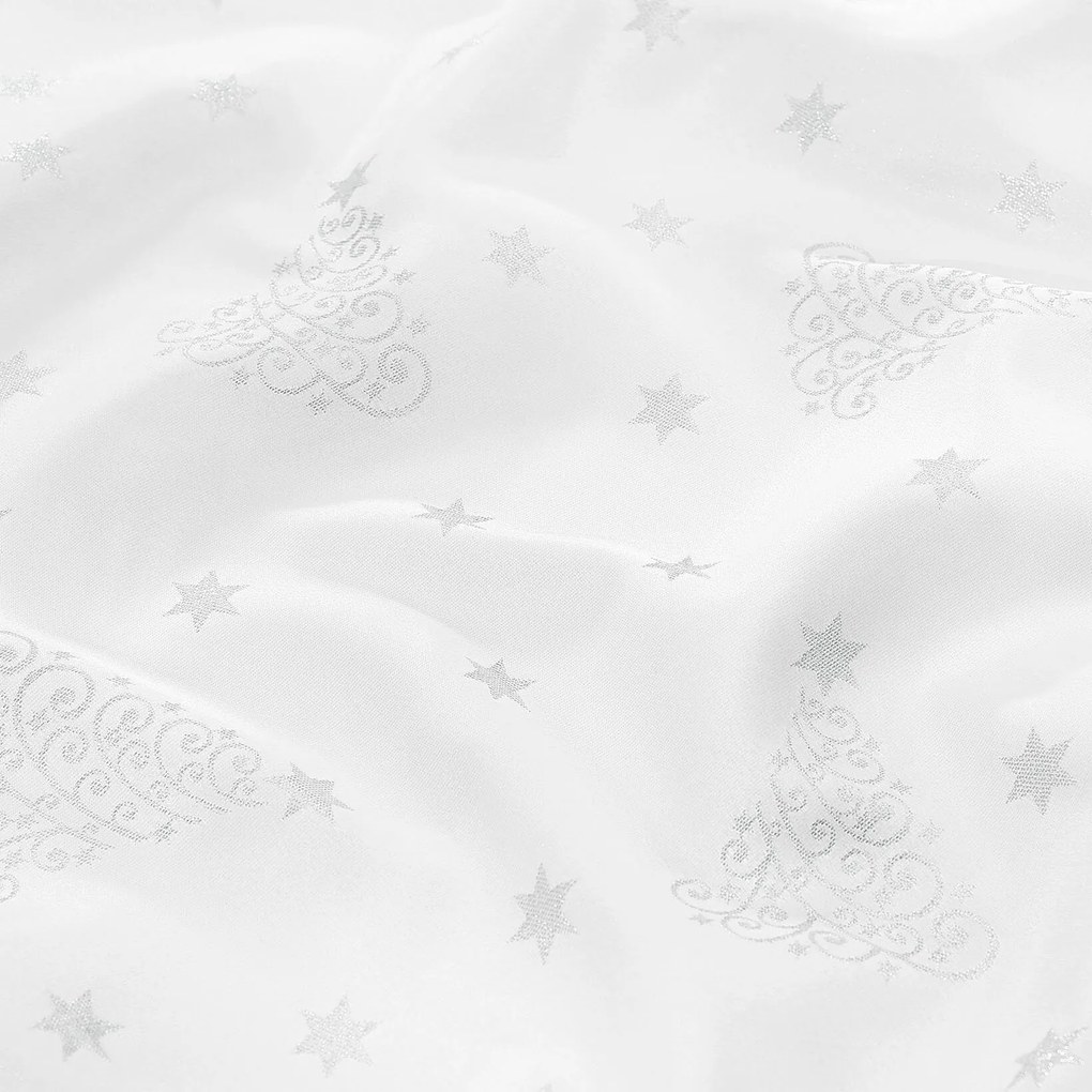 Goldea karácsonyi teflon szövet terítőknek - ezüstszínű karácsonyfák és csillagok 160 cm