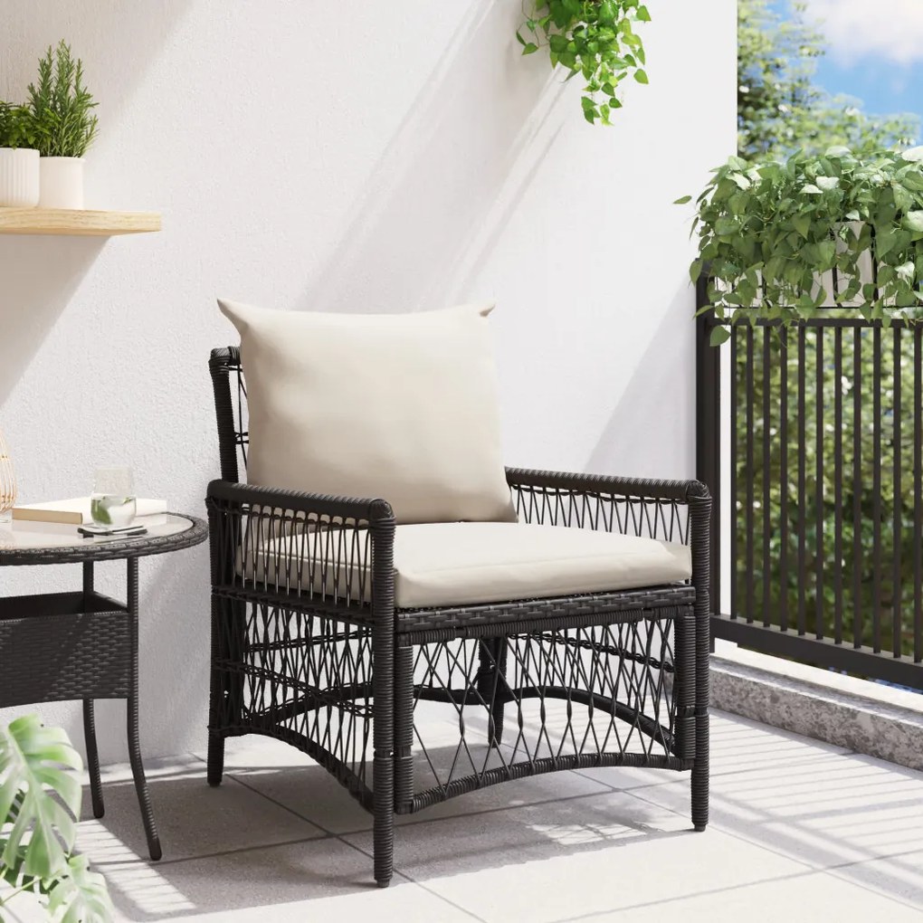Kerti Szék Párnákkal Fekete 60x70x78 cm Poli Rattan