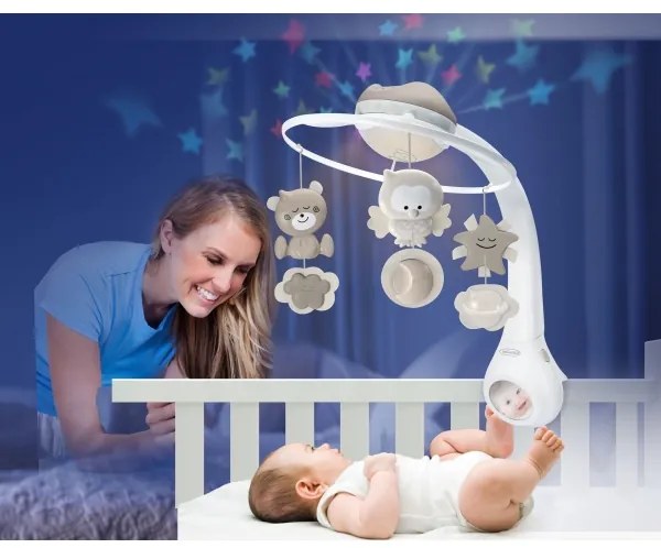 Infantino 3v1 kolotoč nad postýlku s melodií, 3x AAA, hnědá