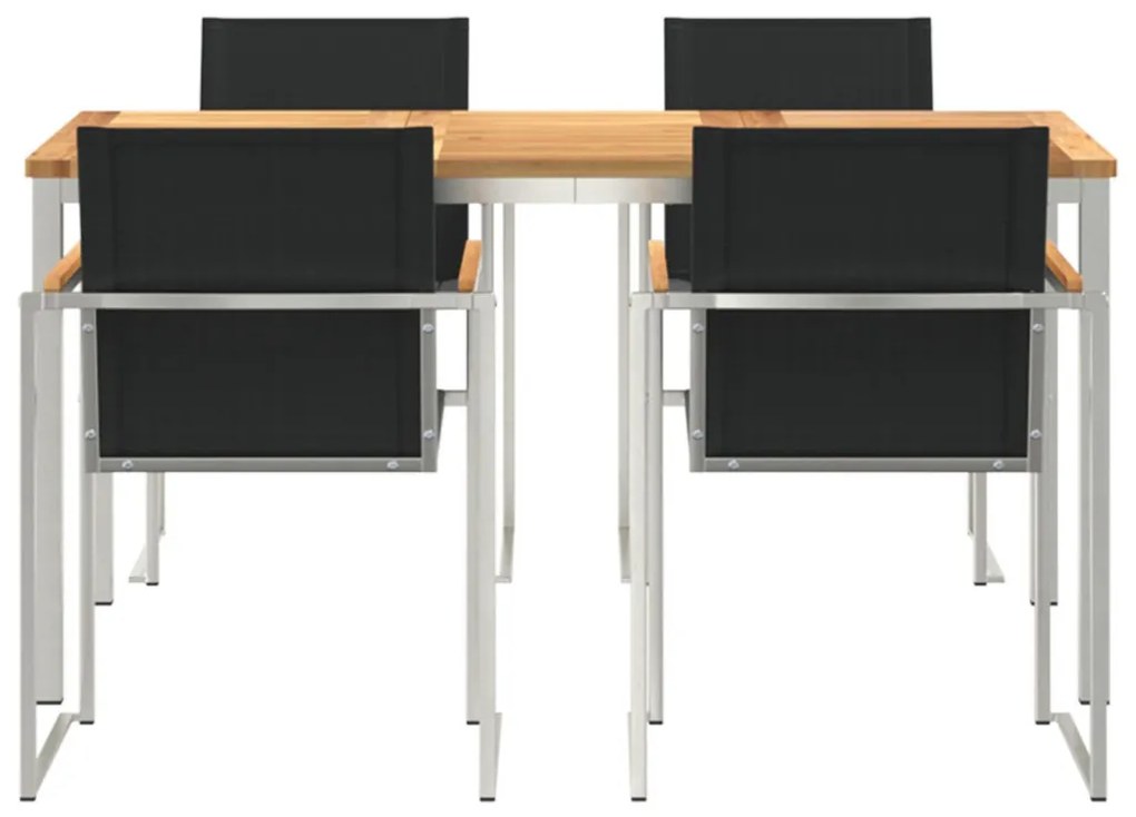 5 részes kerti étkező szett masszív tölgyből, 150x90x75 cm kültéri étkezőasztal masszív tölgyből
