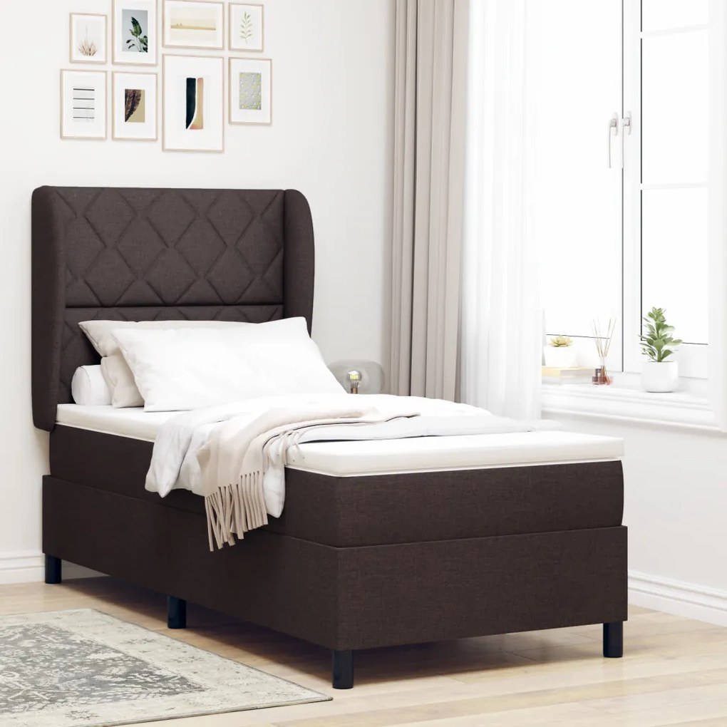 Boxspring Ágy Matresszel - Sötétbarna, 100x200 cm, Szövet
