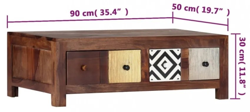 tömör akácfából dohányzóasztal 90 x 50 x 30 cm