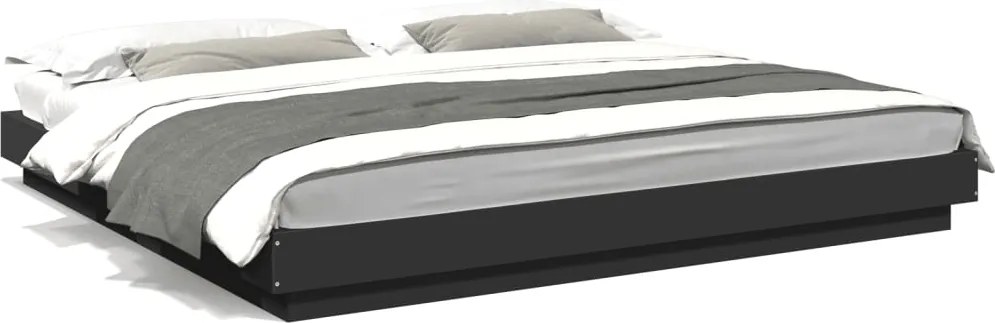 vidaXL fekete szerelt fa ágykeret LED-világítással 180 x 200 cm