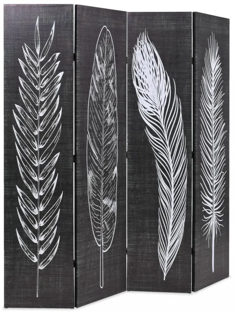 fekete-fehér toll mintás paraván 160 x 170 cm