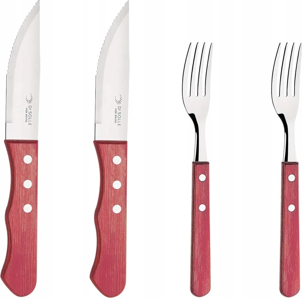 Di Solle nagy 4 részes steak evőeszköz szett fa nyéllel
