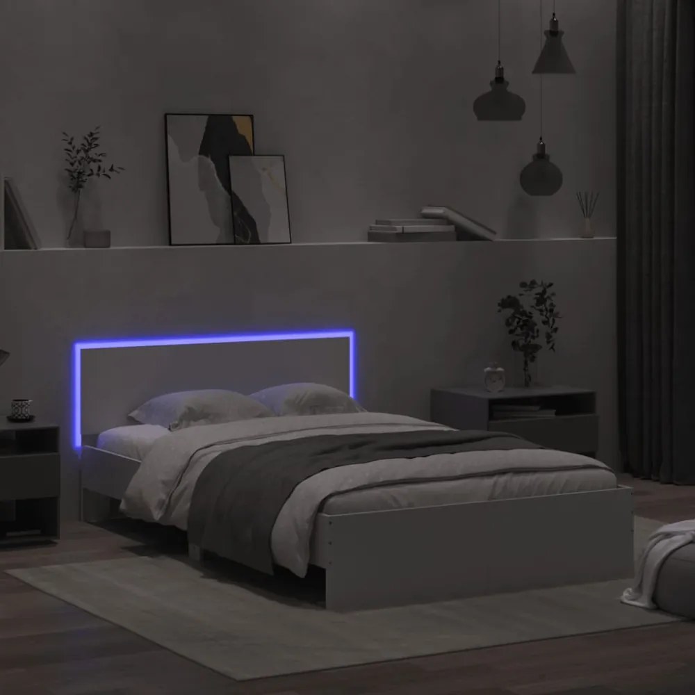 fehér ágykeret fejtámlával és LED-del 135 x 190 cm