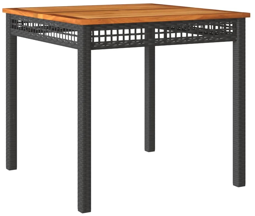 fekete polyrattan és akácfa kerti asztal 80 x 80 x 75 cm