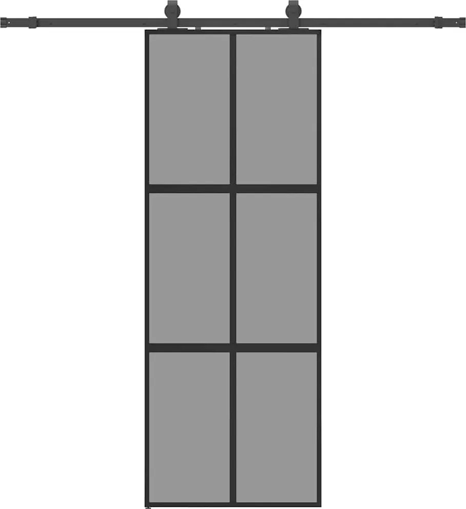vidaXL fekete edzett üveg tolóajtó fémszerelék szettel 76x205 cm