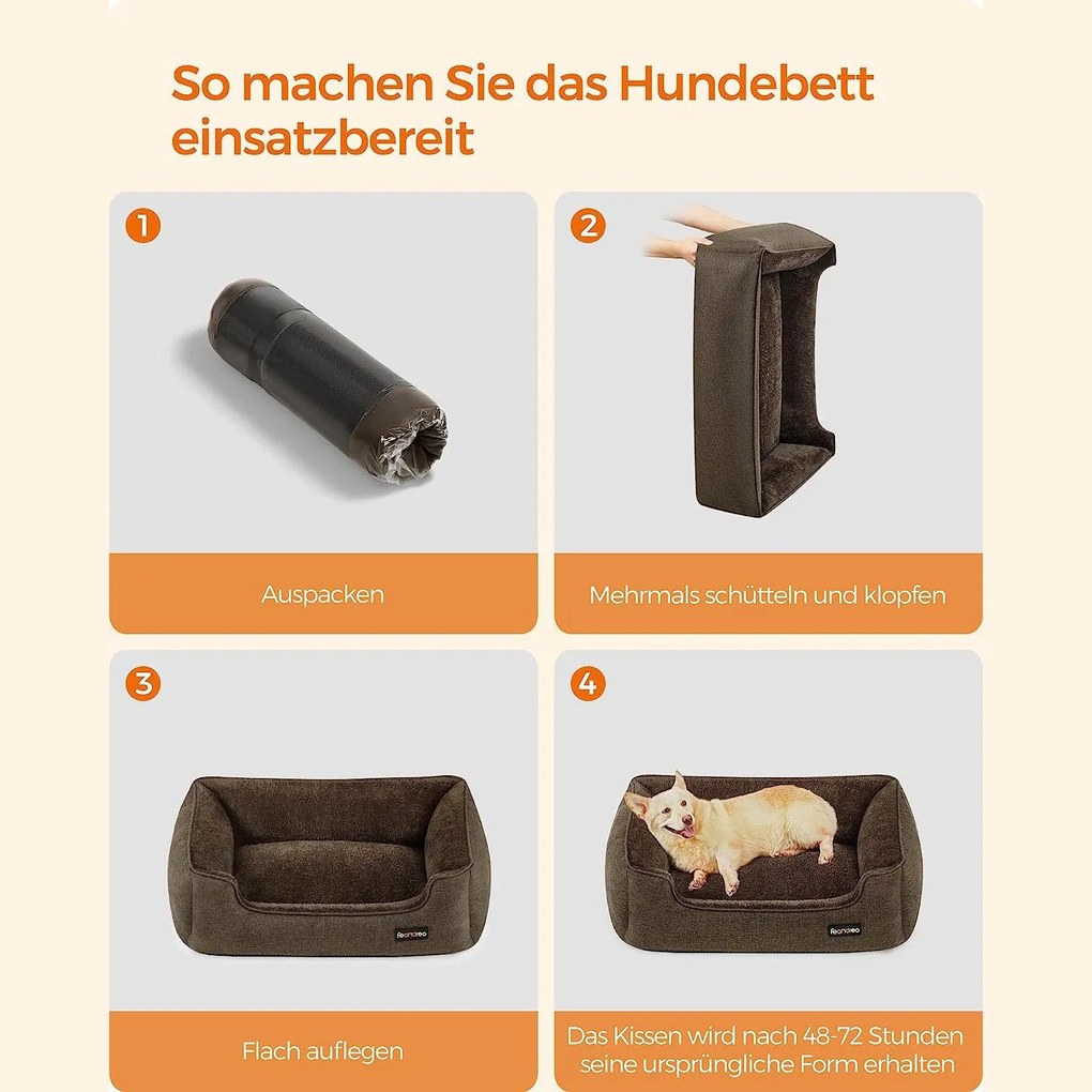 Kutyaágy, kivehető huzattal, l-es méret, barna | feandrea