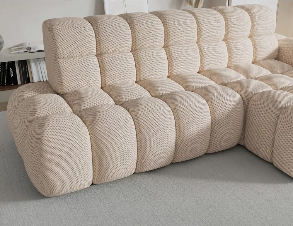 Bézs kinyitható sarokkanapé (jobb oldali-heverő résszel) Ceedro – ELTAP