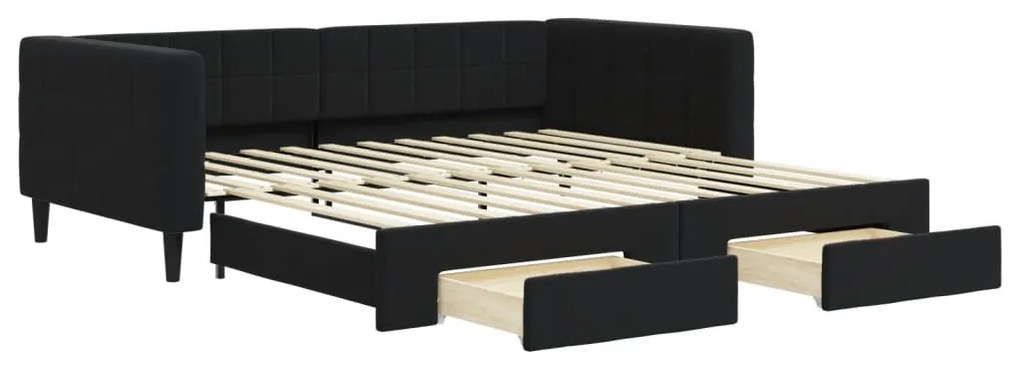 fekete kihúzható bársony heverő fiókkal 100 x 200 cm