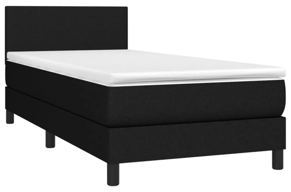 fekete szövet rugós és LED-es ágy matraccal 100x200 cm
