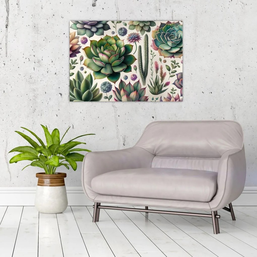 Üveg kép - Pozsgás növények (70x50 cm)