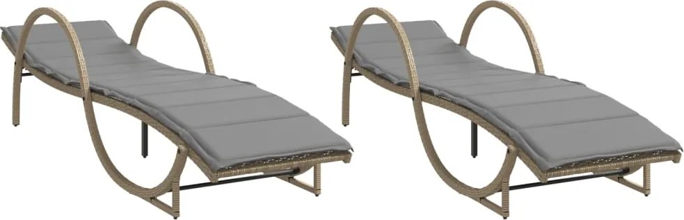 vidaXL 2 db bézs polyrattan napozóágy párnával