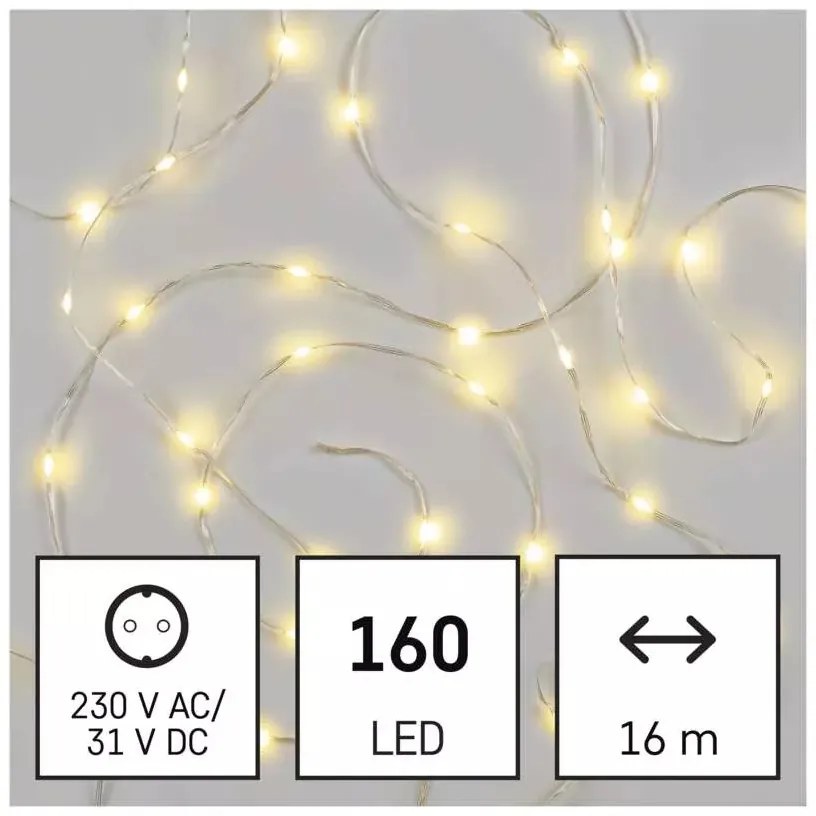 LED karácsonyi drop fényfüzér, 16 m, kültéri és beltéri, meleg fehér, időzítő