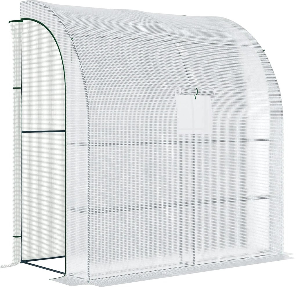 Outsunny Fólia Üvegház Paradicsom Üvegház Hálós Ablakkal, Rolós Ajtós Üvegház, Szaporító Ház UV Védelmükkel, Fehér, 200 x 100 x 215 cm | Aosom