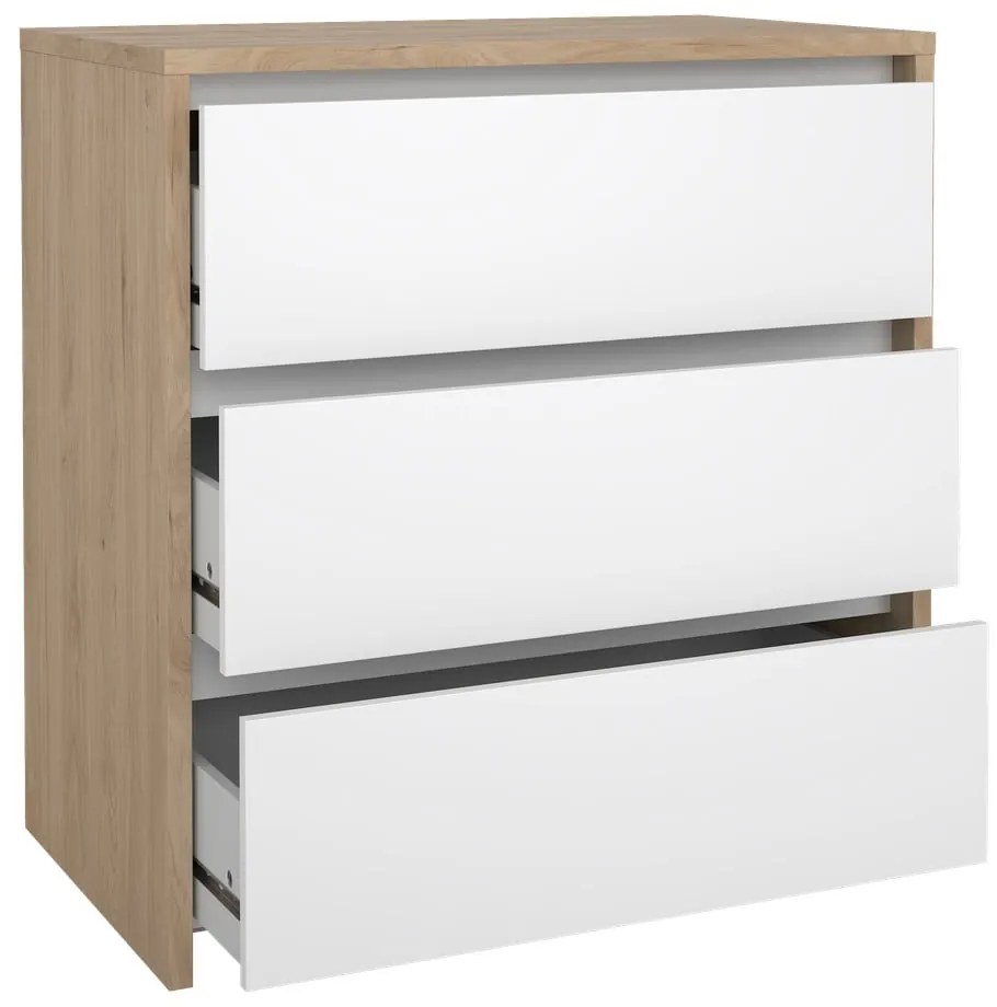 Fehér-natúr színű komód tölgyfa dekorral 80x84x48 cm Next – Tvilum