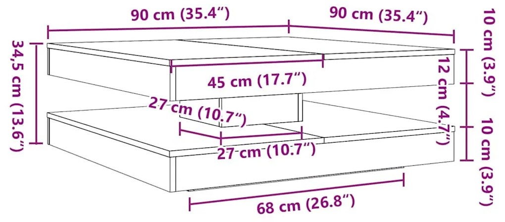 fehér dohányzóasztal 360 fokban forgatható 90x90x34,5 cm