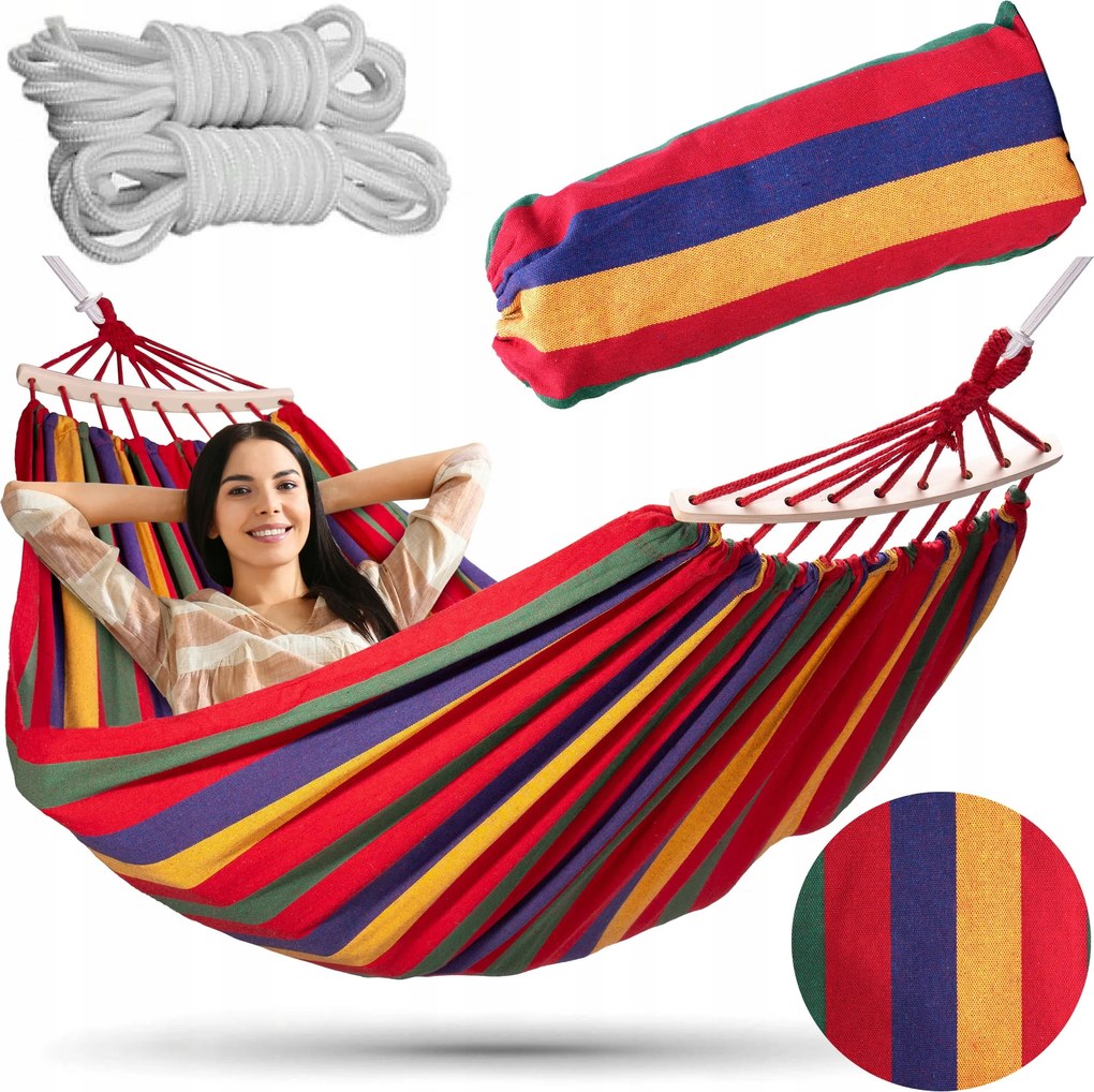 Strapabíró Elegáns Függőágy Rúddal Többszínű 200 Kg 260 X 150