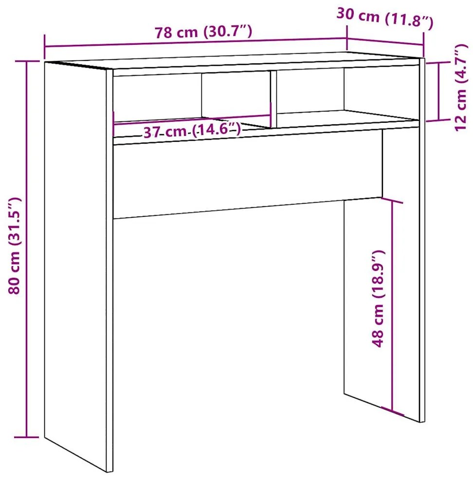kézműves tölgy színű szerelt fa dohányzóasztal 78 x 30 x 80 cm