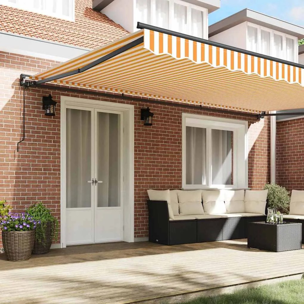Behúzható napellenző Narancs és fehér 500x300 cm szövet