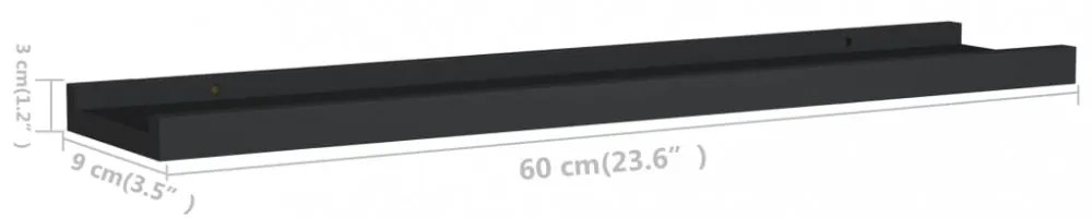2 db fekete MDF szegélypolc képkeretekhez 60 x 9 x 3 cm