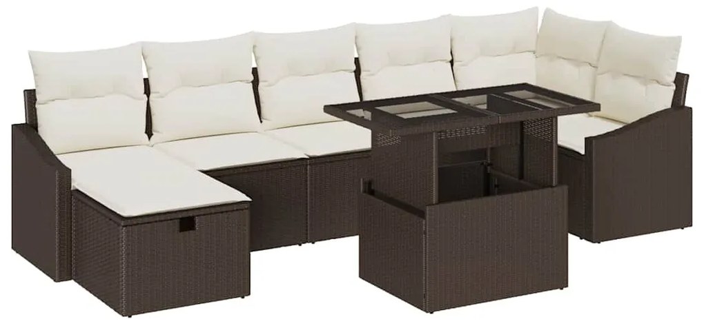 Kerti Kanapé Szett 8 pcs Barna polirattan