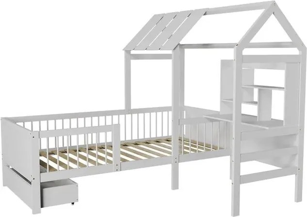 Gyerekágy-ház tárolóhellyel és asztallal fehér