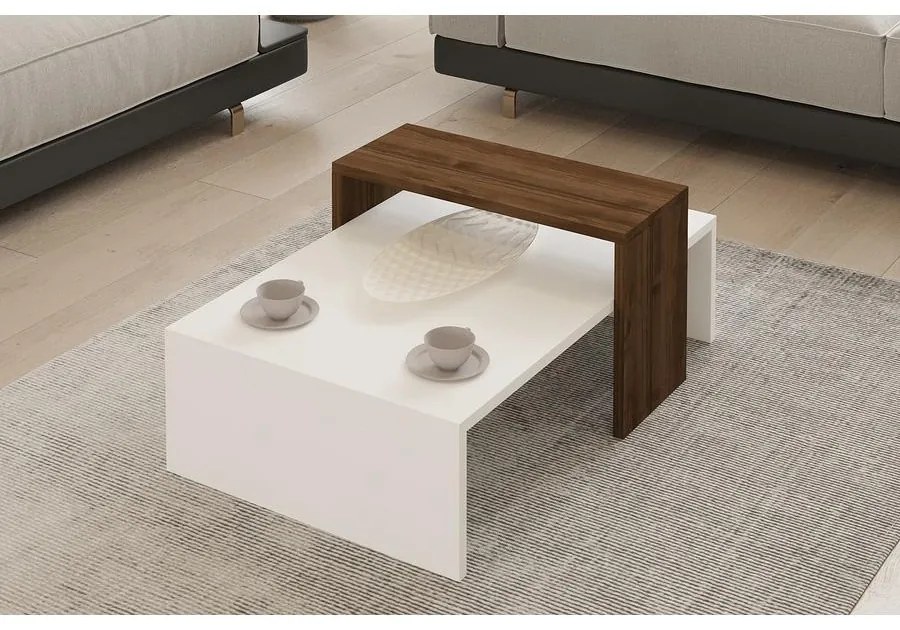 Dohányzóasztal Glow - White, Walnut