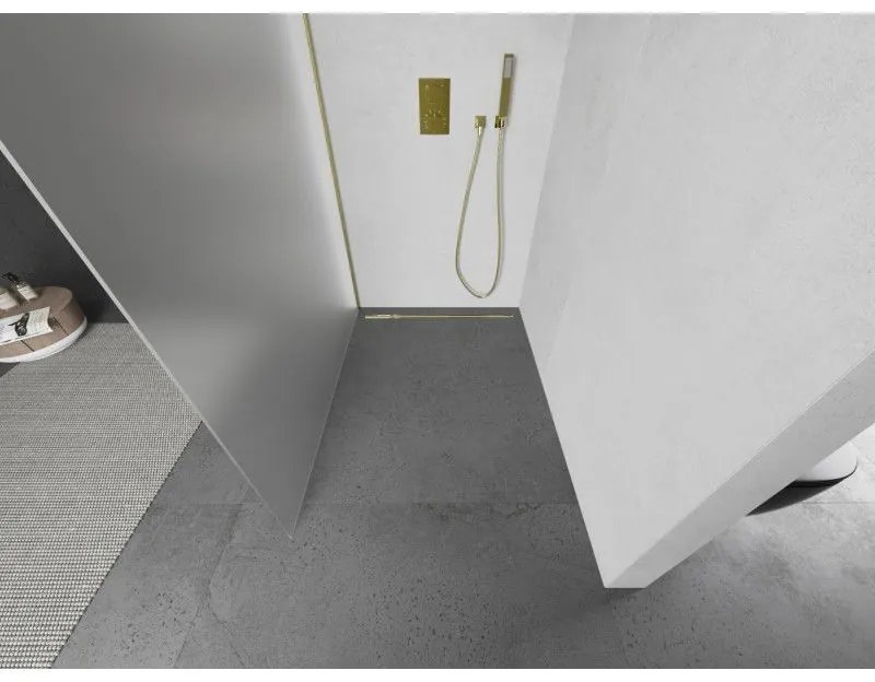 Mexen Kioto, Walk-In zuhany paraván 80 x 200 cm, 8 mm-es matt üveg, arany matt profil, 800-080-101-55-30