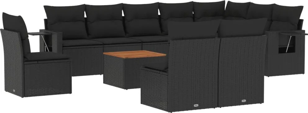 vidaXL 11 részes fekete polyrattan kerti ülőgarnitúra párnákkal