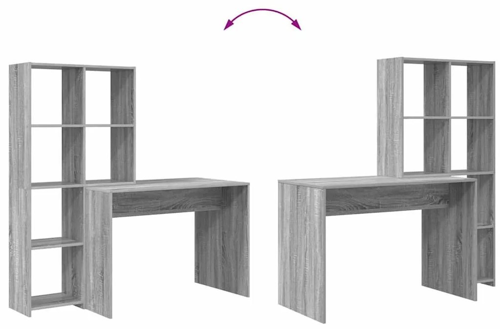 Asztal polcokkal Szürke sonoma 138.5 x 55 x 143 cm Faanyag