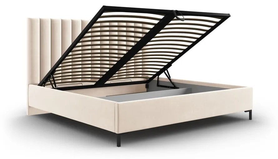 Bézs kárpitozott ágyneműtartós franciaágy ágyráccsal 180x200 cm Casey – Mazzini Beds