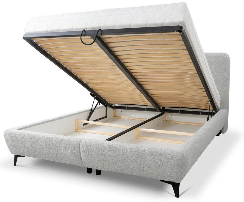 Világosszürke kárpitozott ágyneműtartós franciaágy ágyráccsal 180x200 cm Makapu – Makamii