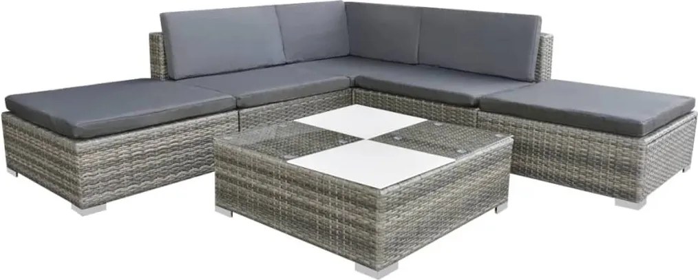 6-részes szürke polyrattan kerti bútorszett párnákkal